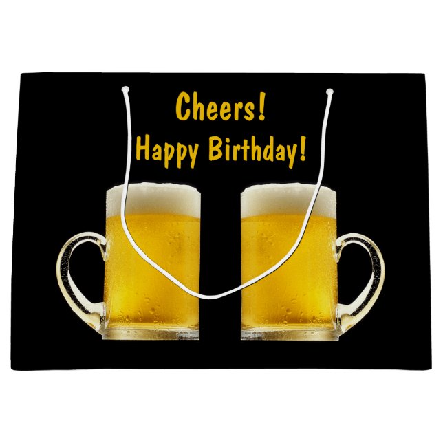 Grand Sac Cadeau Salutations de bière alcool boisson de fête d'anni (Devant)