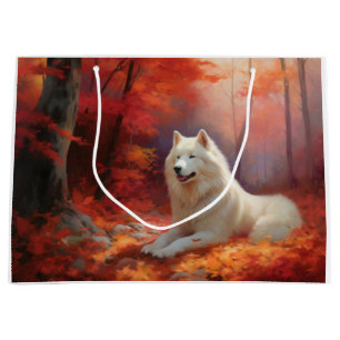 Grand Sac Cadeau Samoyé en automne Leaves Fall Inspire