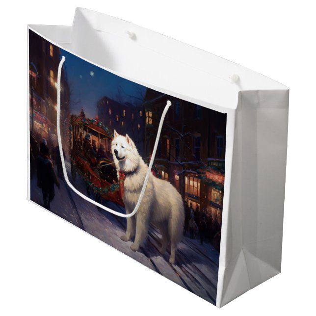 Grand Sac Cadeau Samoyed Christmas Festive Saison (Devant Angle)