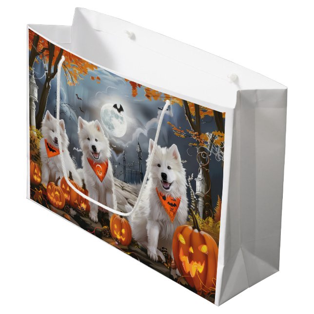 Grand Sac Cadeau Samoyed Halloween Éffrayant (Devant Angle)