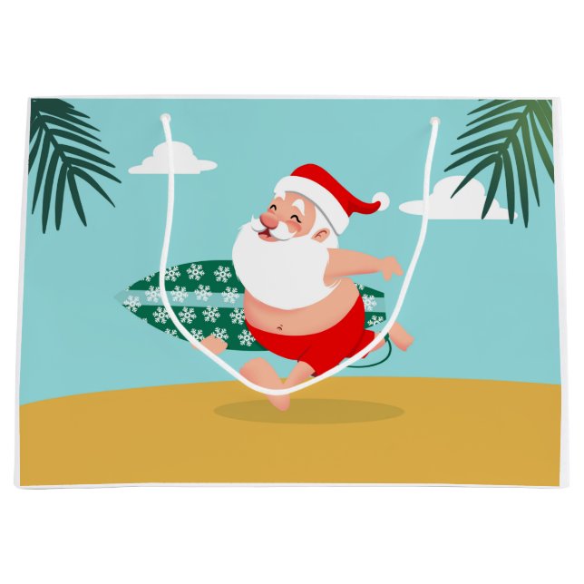 Grand Sac Cadeau Santa at beach (Devant)