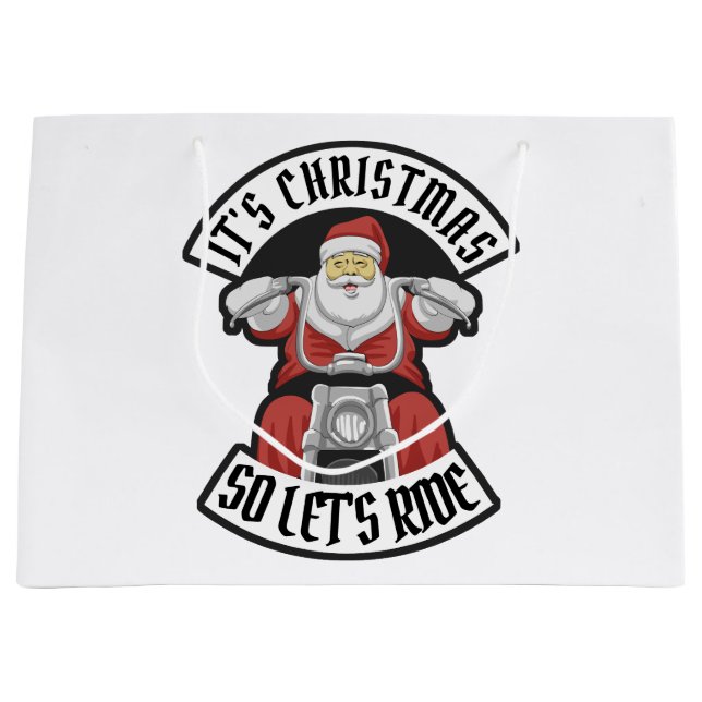 Grand Sac Cadeau Santa Claus à moto (Devant)
