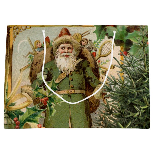 Grand Sac Cadeau Santa Claus Noël Antiquité Belle Art (Devant)