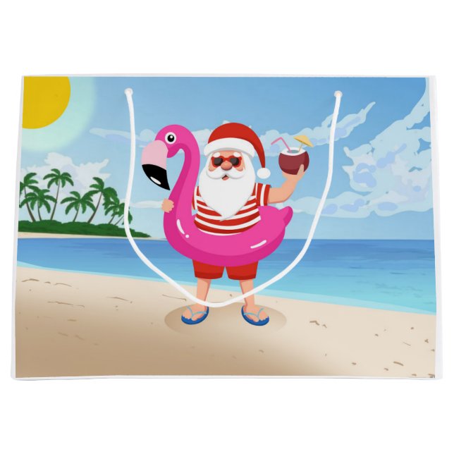 Grand Sac Cadeau Santa Claus with flamingo (Devant)