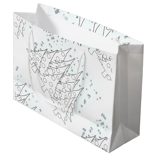 Grand Sac Cadeau Sapins de Noël blancs (Devant Angle)