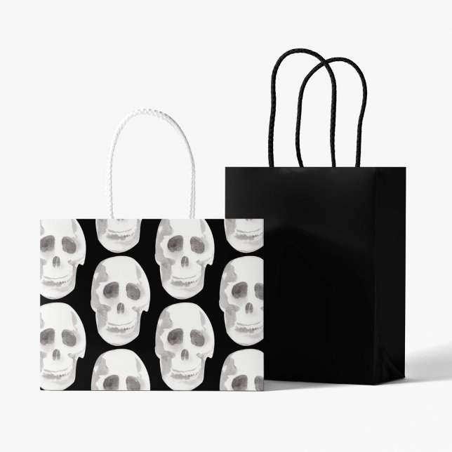 Grand Sac Cadeau Scary Scull Black & White Pattern (Créateur téléchargé)
