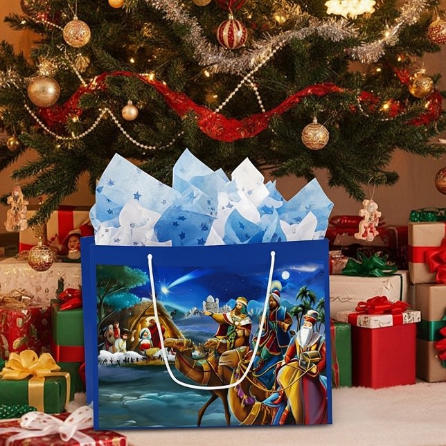 Grand Sac Cadeau Scène de la Nativité avec les hommes sages Noël (Créateur téléchargé)