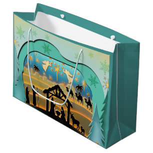 Grand Sac Cadeau Scène de Noël avec l'Enfant Jésus dans la crèche