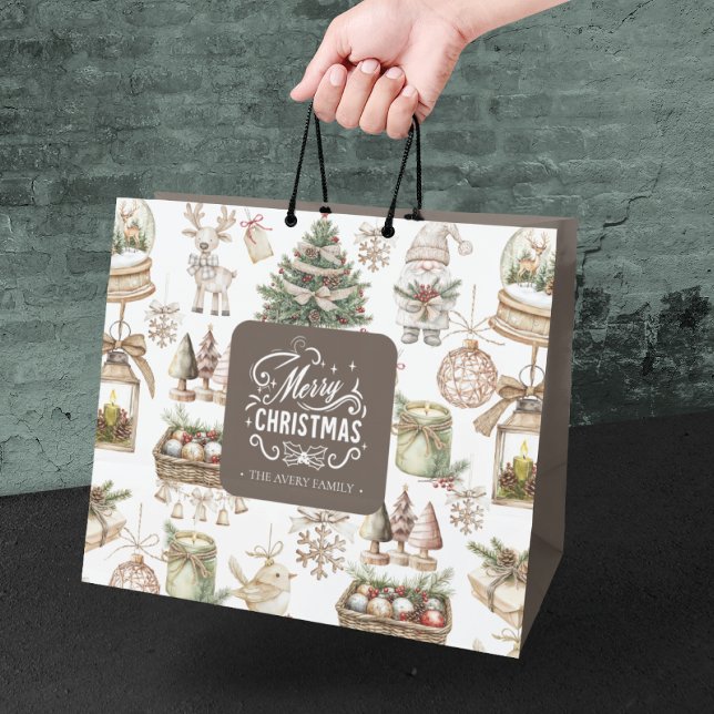 Grand Sac Cadeau Scène d'hiver de charme personnalisée (Créateur téléchargé)