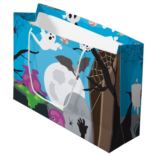 Grand Sac Cadeau Scène du monstre d'Halloween (Devant Angle)