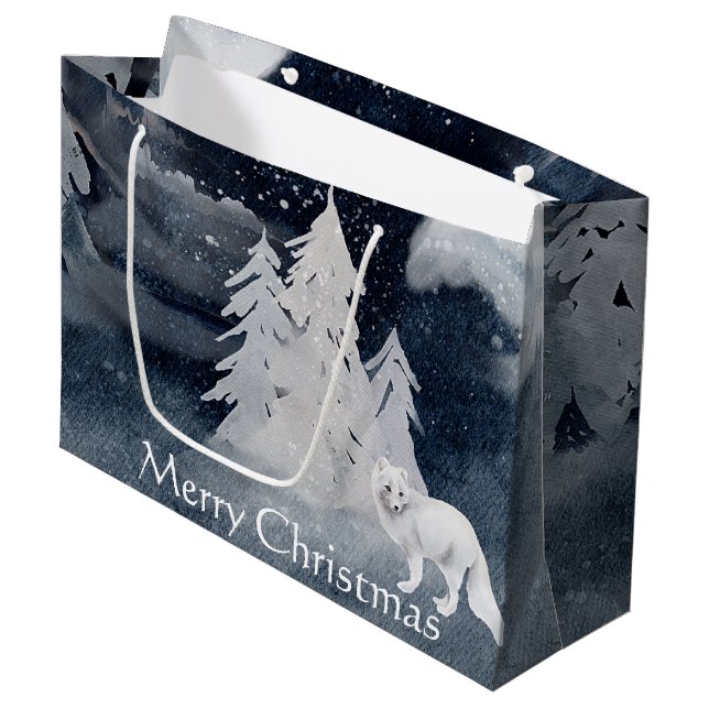 Grand Sac Cadeau Scène hivernale sombre classique avec renard Noël (Devant Angle)