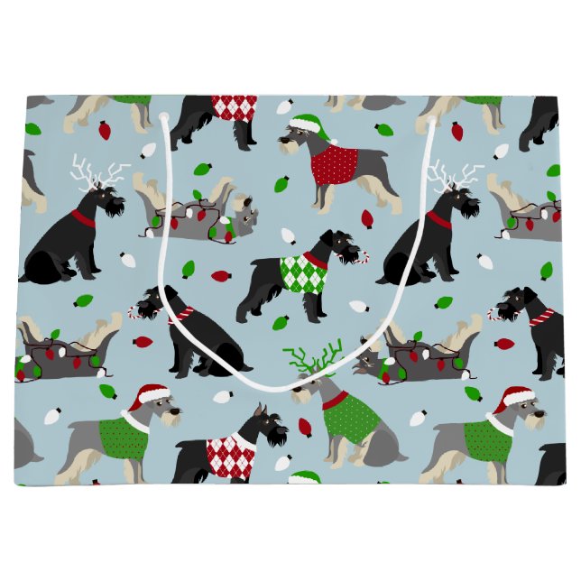 Grand Sac Cadeau Schnauzer de Noël (Devant)