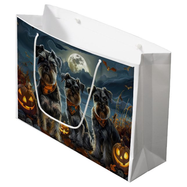 Grand Sac Cadeau Schnauzer Halloween Éffrayant (Devant Angle)