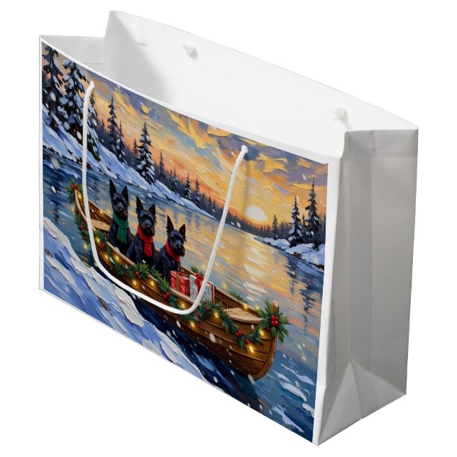 Grand Sac Cadeau Scottish Terrier Christmas Boat Holiday (Devant Angle)