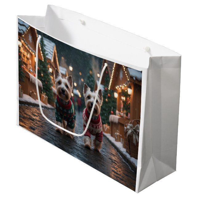 Grand Sac Cadeau Scottish Terrier Dogs Christmas Snow Holiday (Devant Angle)