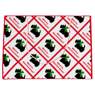 Grand Sac Cadeau Scottish Terrier Joyeux Noël plaid