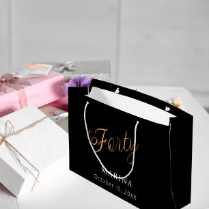 Grand Sac Cadeau Script de nom d'or noir 40e anniversaire