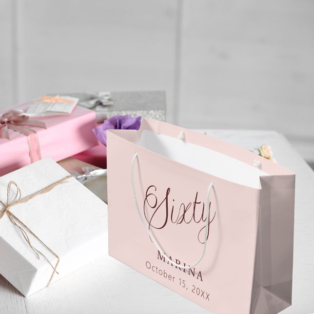 Grand Sac Cadeau Script de nom d'or rose 60e anniversaire (Créateur téléchargé)