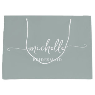 Grand Sac Cadeau Script élégant Sage Green Chic Gold Monogramme