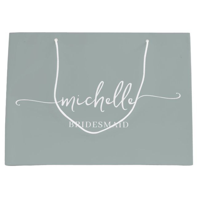 Grand Sac Cadeau Script élégant Sage Green Chic Gold Monogramme (Devant)