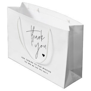 Grand Sac Cadeau Script moderne Simple Coeur Mariage Merci
