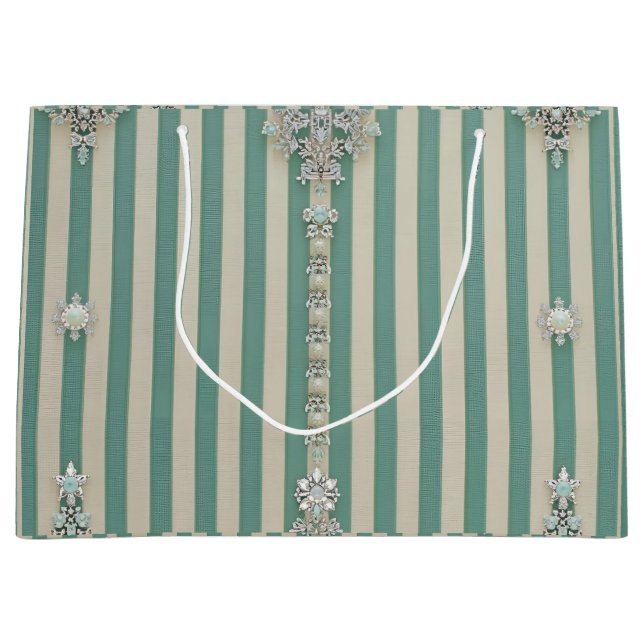 Grand Sac Cadeau Seafoam Striped Crystal Trees (Devant)