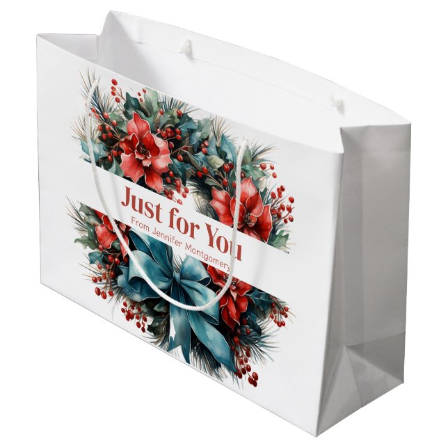 Grand Sac Cadeau Serre de pin festif avec Noël saint (Dos Angle)