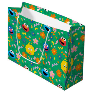 Grand Sac Cadeau Sesame Street Green Floral Motif