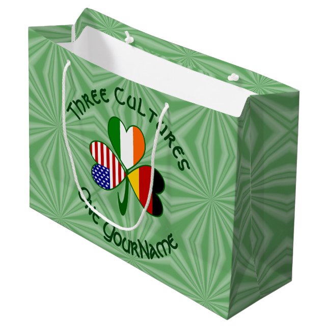 Grand Sac Cadeau Shamrock irlandais américain allemand personnalisé (Devant Angle)