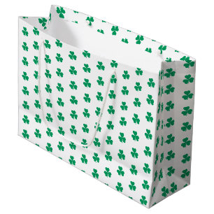 Grand Sac Cadeau Shamrock St. Patrick's Day Vert Motif blanc