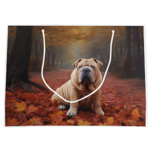 Grand Sac Cadeau Shar Pei dans l'automne Feuilles automne Inspire