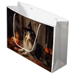 Grand Sac Cadeau Shetland Sheepdog Citrouille Halloween effrayant