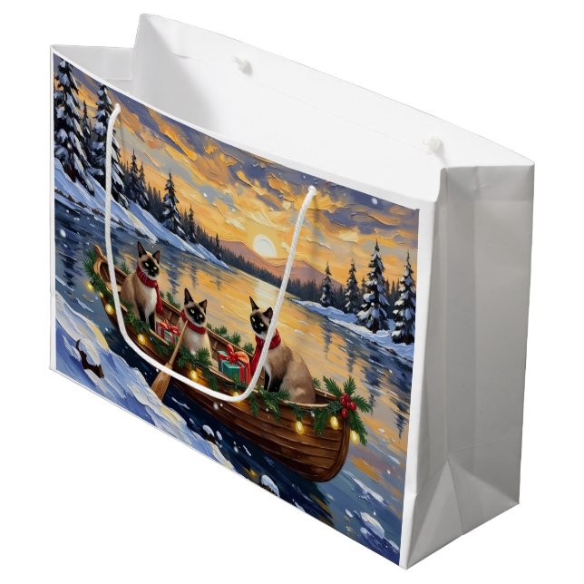 Grand Sac Cadeau Siamese Cat Christmas Boat Holiday (Devant Angle)