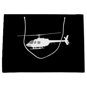 Grand Sac Cadeau Silhouette de coupe d'hélicoptère noir