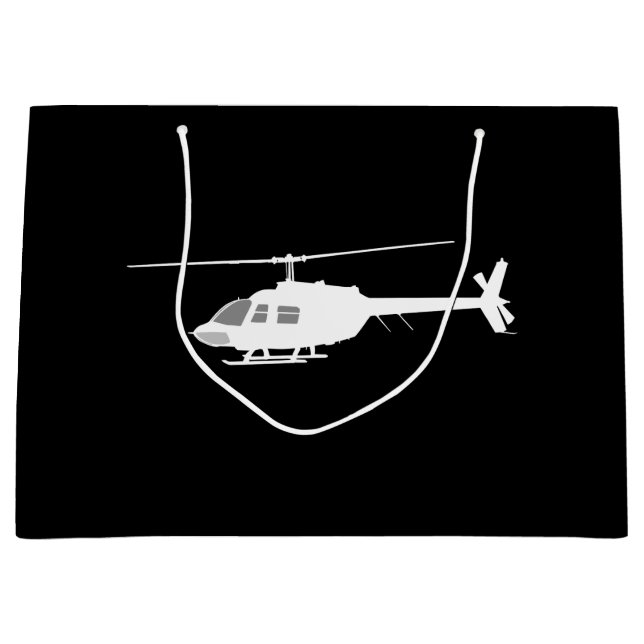 Grand Sac Cadeau Silhouette de coupe d'hélicoptère noir (Devant)