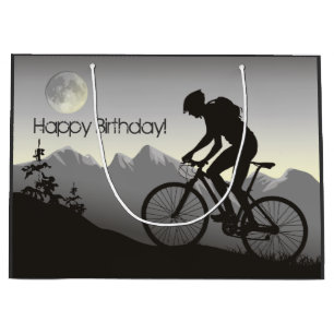 Grand Sac Cadeau Silhouette Mountain Vélo et Pleine lune Anniversai