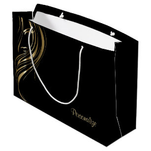 Grand Sac Cadeau Silhouette or fille sur noir