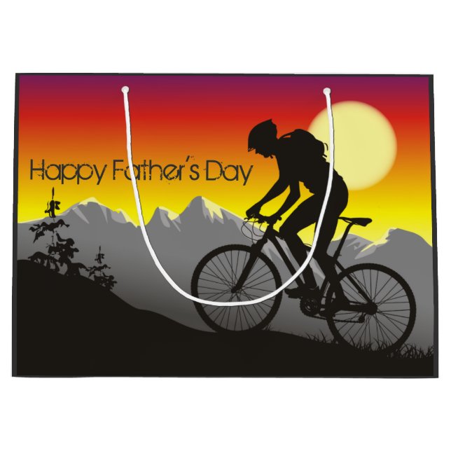 Grand Sac Cadeau Silhouette VTT Fête des pères heureuse (Devant)