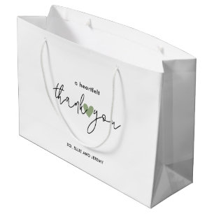 Grand Sac Cadeau Simple Calligraphie Script Sage Green Heart Mariag