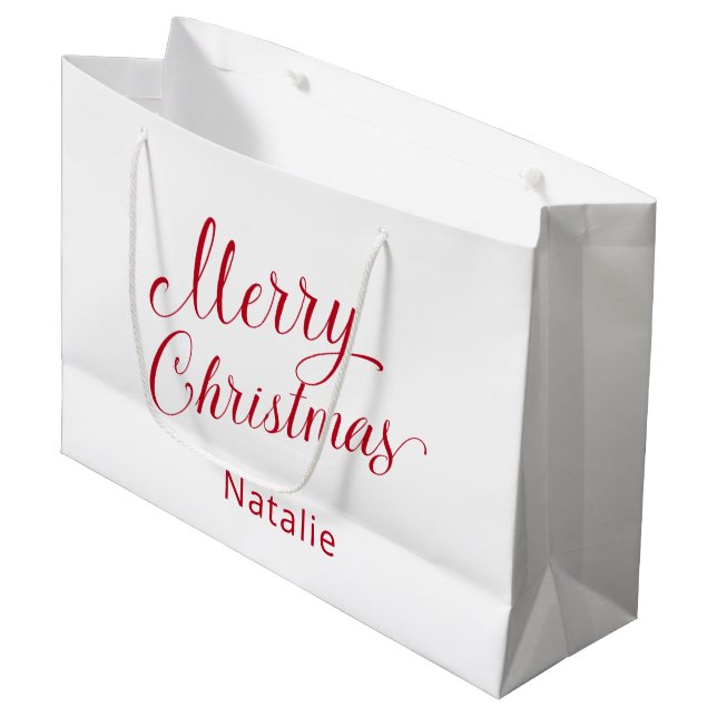 Grand Sac Cadeau Simple élégante Rouge Script moderne Noël (Devant Angle)