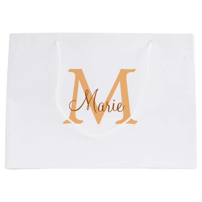 Grand Sac Cadeau simple minimum ajouter nom monogramme orange brun  (Devant)