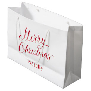 Grand Sac Cadeau Simple moderne Rouge Script élégant Noël