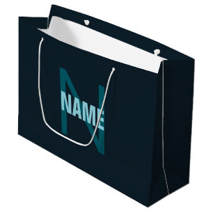 Grand Sac Cadeau Simple monogramme personnalisable en gras Nom 