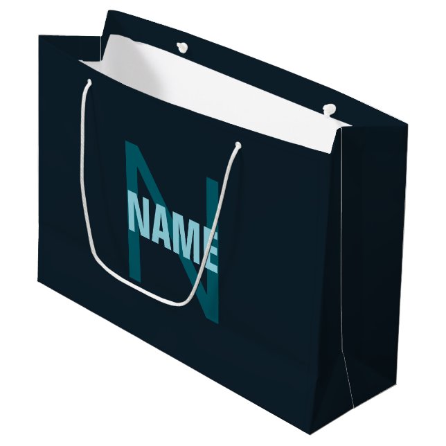 Grand Sac Cadeau Simple Monogramme Personnalisé Personnalisable Nom (Devant Angle)