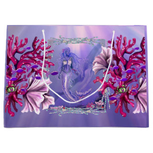 Grand Sac Cadeau Sirène d'océan violet