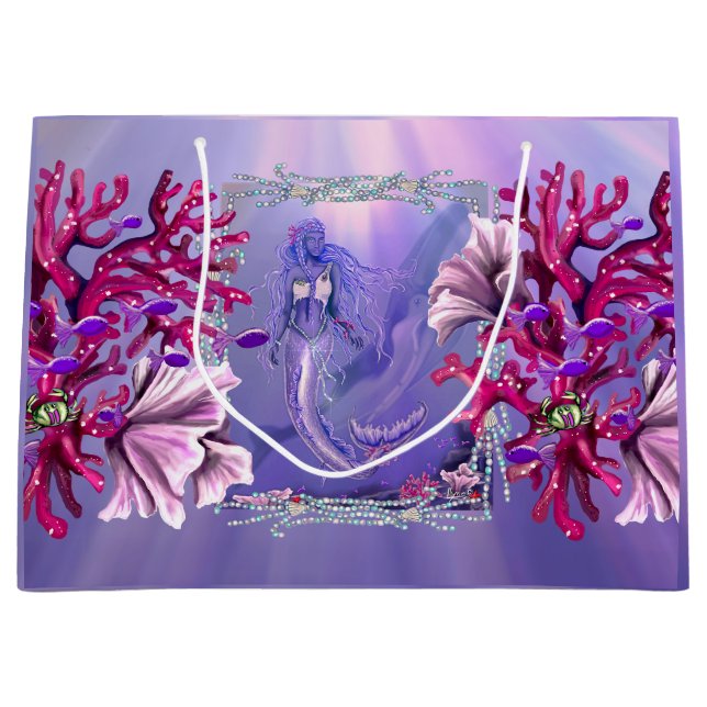Grand Sac Cadeau Sirène d'océan violet (Devant)