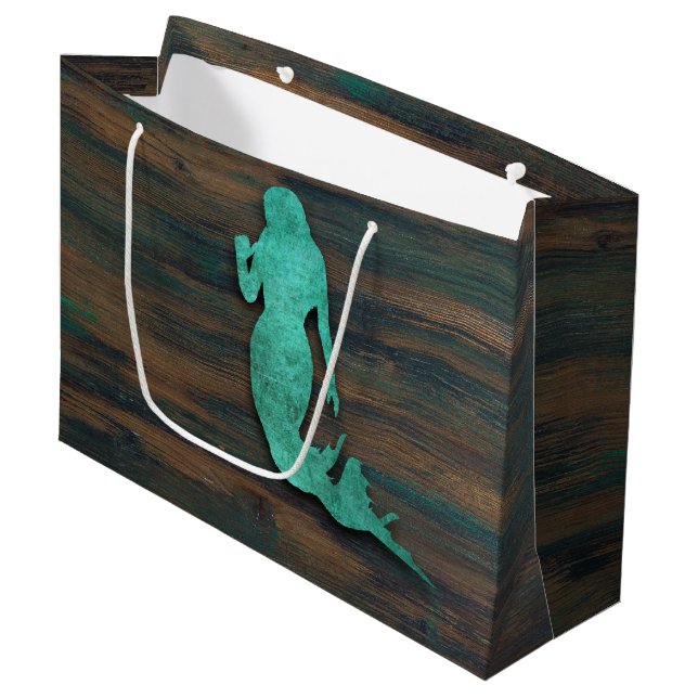Grand Sac Cadeau Sirène rustique (Teal) (Devant Angle)