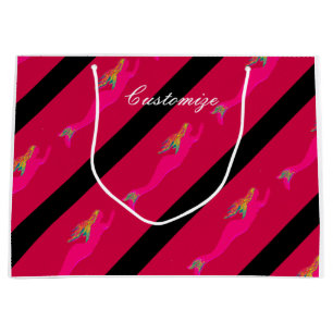 Grand Sac Cadeau sirènes roses de natation customisées rouges