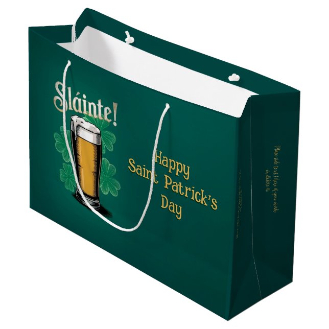 Grand Sac Cadeau Slàinte ! Saint Patrick's Day Pint of Beer on Gree (Devant Angle)
