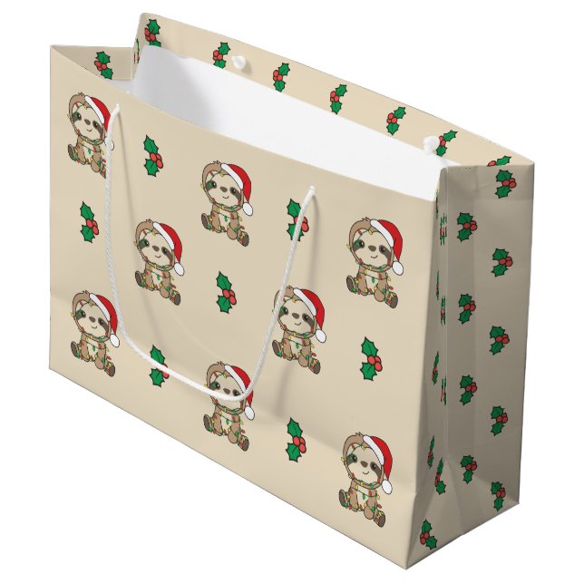 Grand Sac Cadeau Sloth Christmas Winter Animaux Sloths Grand Cadeau (Devant Angle)